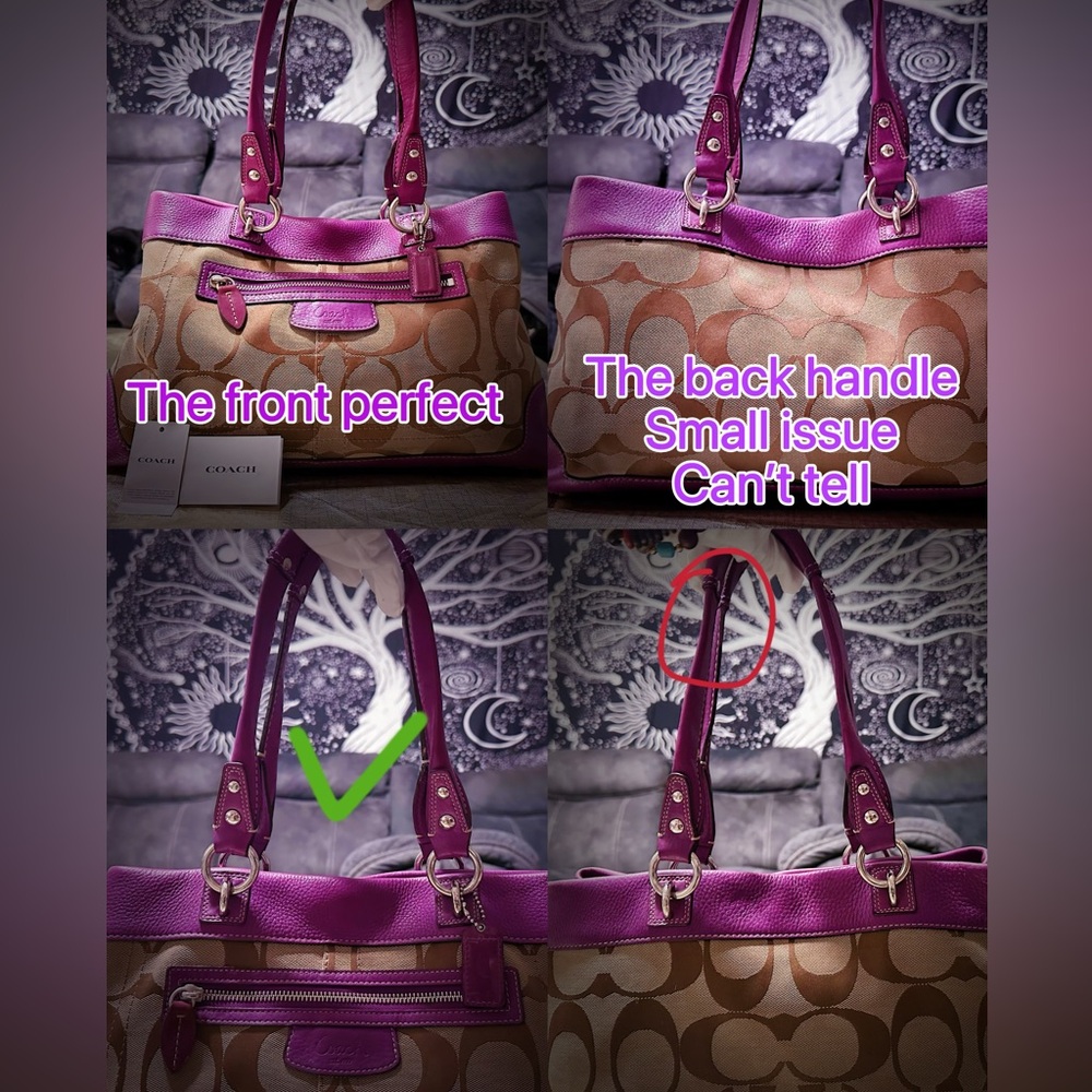 Vintage Coach purple Pink leather and Tan Signature Tote Bag shoulder bag 2009 - Picture 17 of 17